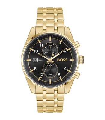 Montre BOSS BLACK SKYTRAVELLER Homme 1514152 Analogique Cadran Minéral Bleu Bracelet Acier inoxydable Bleu Boucle déployante Etanchéité 5 BAR
