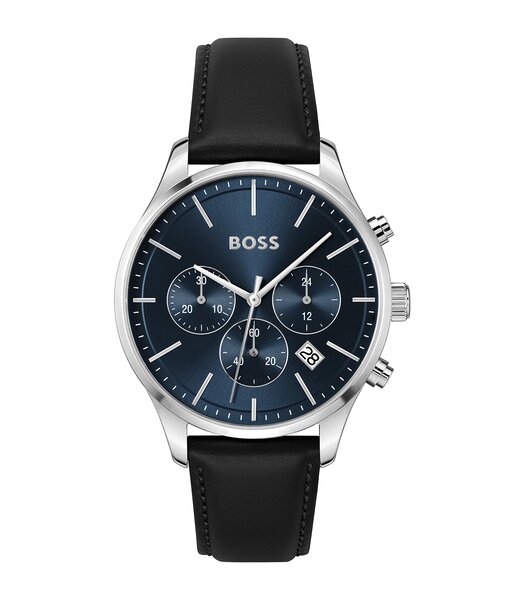 Horloge BOSS BLACK AVERY Heren 1514156 Analoog Behuizing MINERAAL Blauw Bracelette Leer Zwart Boucle déployante Etanchéiteiten 5BAR