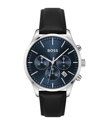 Montre BOSS BLACK AVERY Homme 1514156 Analogue Cadran MINERAL Bleu Bracelet Cuir Noir Boucle déployante Etanchéité 5BAR