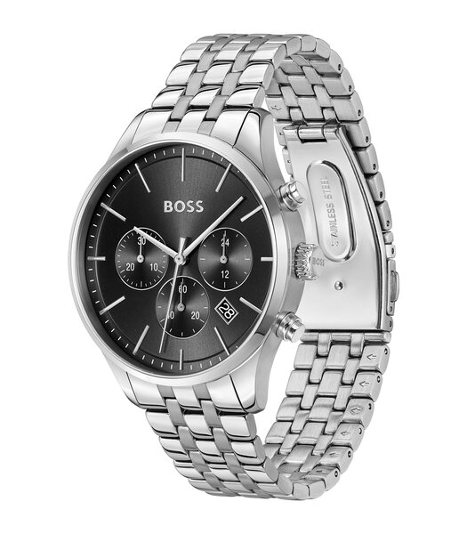 Horloge BOSS BLACK AVERY Heren 1514157 Analoog Behuizing MINERAAL Zwart Bracelette Roestvrij staal Staal Boucle déployante Etanchéiteiten 5BAR