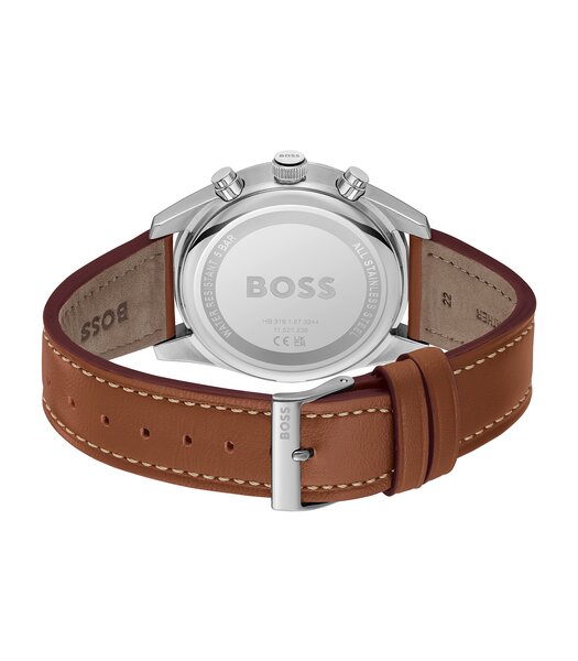 Montre BOSS BLACK SKYTRAVELLER Homme 1514161 Analogue Cadran MINERAL Noir Bracelet Cuir Brun Boucle déployante Etanchéité 5BAR