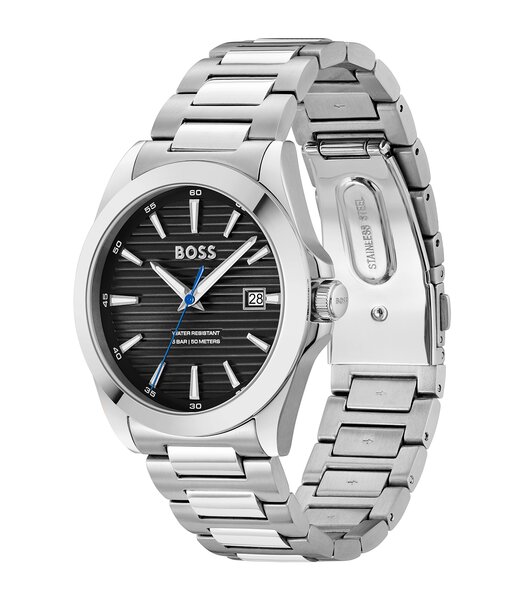 Montre BOSS BLACK STRIKE Homme 1514170 Analogue Cadran MINERAL Noir Bracelet Acier inoxydable Acier Etanchéité 5BAR