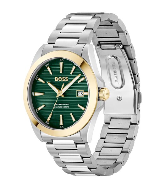 Montre BOSS BLACK STRIKE Homme 1514173 Analogue Cadran MINERAL Vert Bracelet Acier inoxydable Acier Etanchéité 5BAR