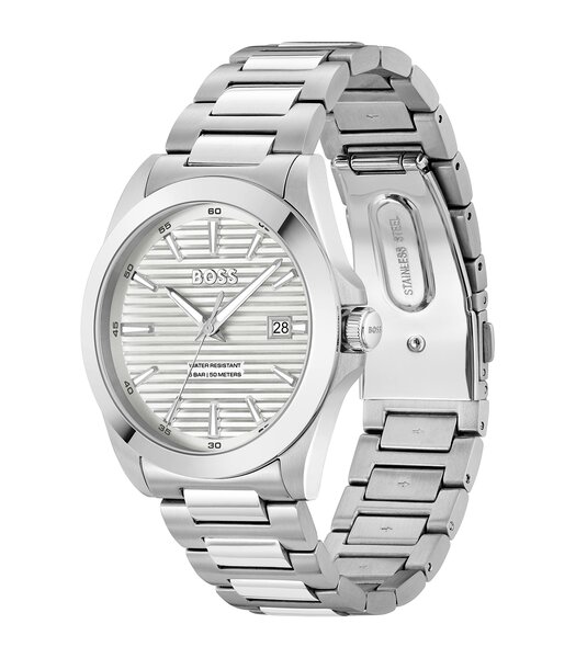 Montre BOSS BLACK STRIKE Homme 1514176 Analogue Cadran MINERAL Argenté Bracelet Acier inoxydable Acier Etanchéité 5BAR