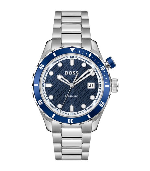Montre BOSS BLACK BOSSMATIC Homme 1514177 Analogue Cadran MINERAL Bleu Bracelet Acier inoxydable Acier Etanchéité 10BAR