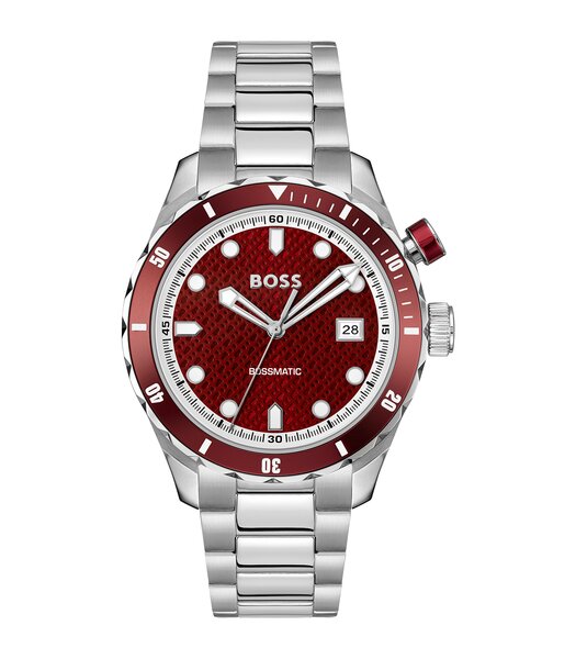 Montre BOSS BLACK BOSSMATIC Homme 1514179 Analogue Cadran MINERAL Rouge Bracelet Acier inoxydable Acier Etanchéité 10BAR