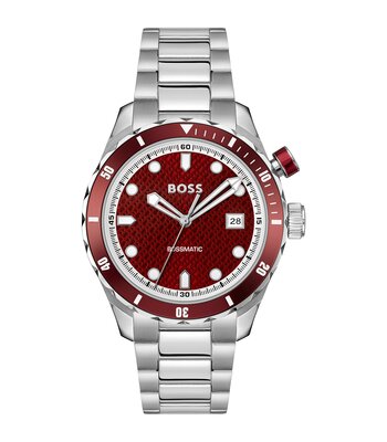 Montre BOSS BLACK BOSSMATIC Homme 1514179 Analogue Cadran MINERAL Rouge Bracelet Acier inoxydable Acier Etanchéité 10BAR