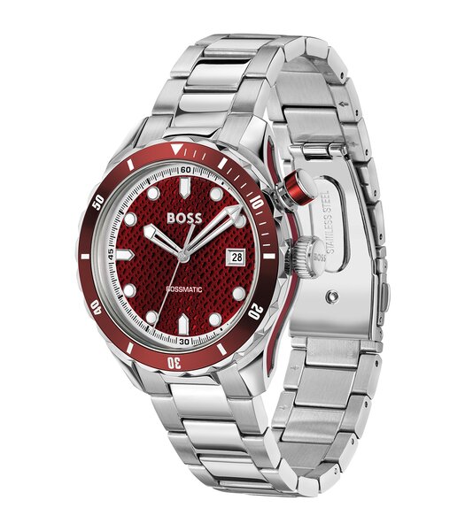Montre BOSS BLACK BOSSMATIC Homme 1514179 Analogue Cadran MINERAL Rouge Bracelet Acier inoxydable Acier Etanchéité 10BAR