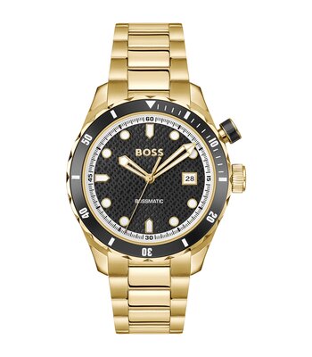 Montre BOSS BLACK BOSSMATIC Homme 1514180 Analogue Cadran MINERAL Noir Bracelet Acier Or jaune Etanchéité 10BAR
