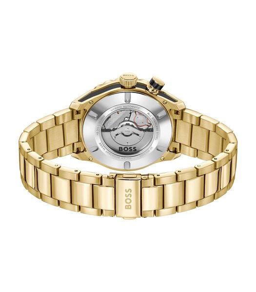 Montre BOSS BLACK BOSSMATIC Homme 1514180 Analogue Cadran MINERAL Noir Bracelet Acier Or jaune Etanchéité 10BAR
