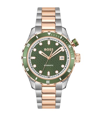 Montre BOSS BLACK BOSSMATIC Homme 1514181 Analogue Cadran MINERAL Vert Bracelet Acier inoxydable Acier / or rose Etanchéité 10BAR