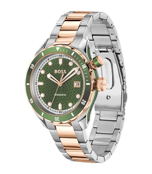 Montre BOSS BLACK BOSSMATIC Homme 1514181 Analogue Cadran MINERAL Vert Bracelet Acier inoxydable Acier / or rose Etanchéité 10BAR