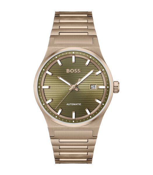 Montre BOSS BLACK CANDOR AUTOMATIC Homme 1514184 Analogue Cadran MINERAL Vert Bracelet Acier Or jaune Etanchéité 5BAR