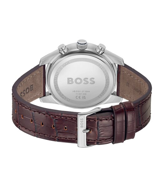 Montre BOSS BLACK SKYTRAVELLER Homme 1514194 Analogue Cadran MINERAL Bleu Bracelet Cuir Brun Etanchéité 5BAR