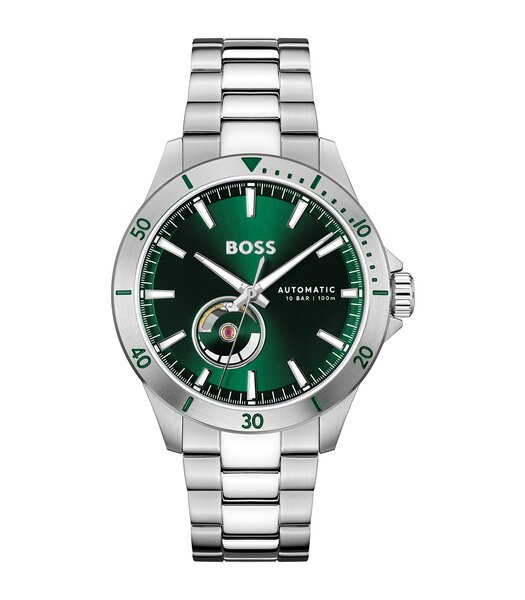 Montre BOSS BLACK TROPER AUTOMATIC Homme 1514200 Analogue Cadran MINERAL Vert Bracelet Acier inoxydable Acier Etanchéité 10BAR