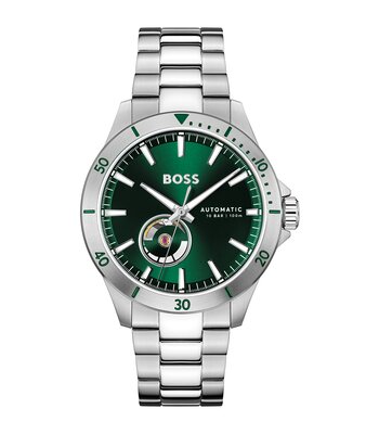 Montre BOSS BLACK TROPER AUTOMATIC Homme 1514200 Analogue Cadran MINERAL Vert Bracelet Acier inoxydable Acier Etanchéité 10BAR