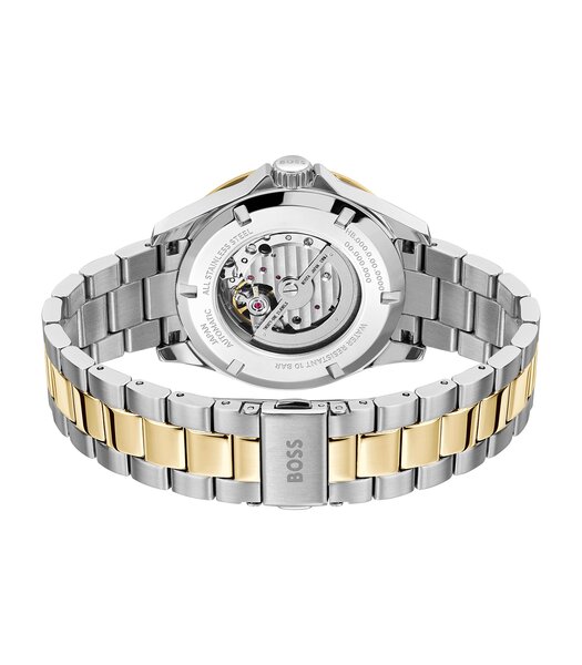 Montre BOSS BLACK TROPER AUTOMATIC Homme 1514201 Analogue Cadran MINERAL Bleu Bracelet Acier inoxydable Acier / or jaune Etanchéité 10BAR
