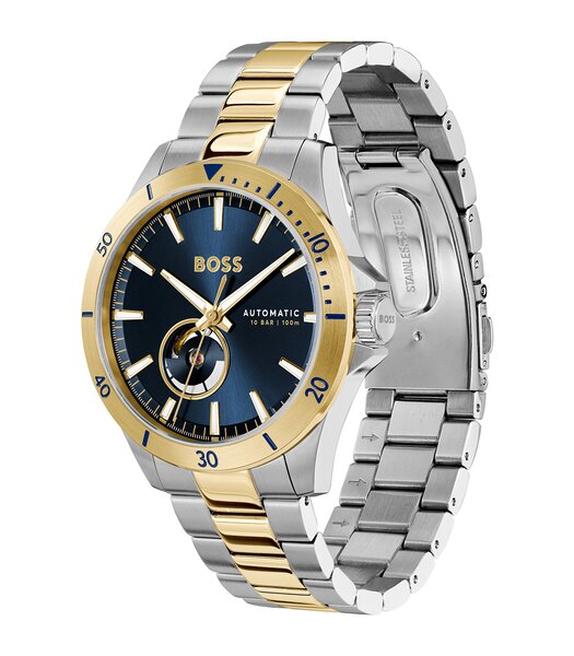 Montre BOSS BLACK TROPER AUTOMATIC Homme 1514201 Analogue Cadran MINERAL Bleu Bracelet Acier inoxydable Acier / or jaune Etanchéité 10BAR