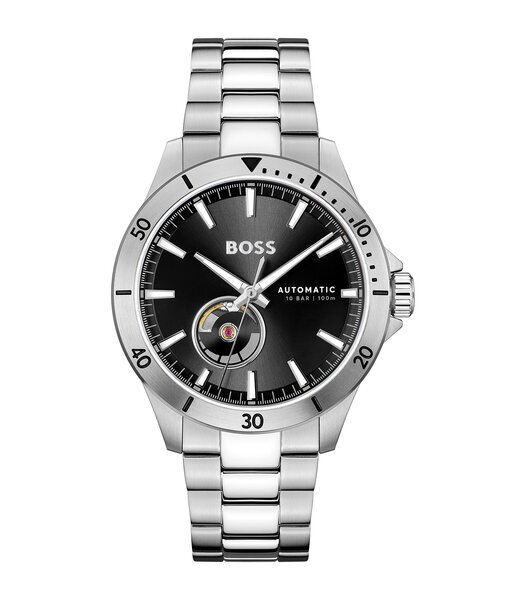 Montre BOSS BLACK TROPER AUTOMATIC Homme 1514202 Analogue Cadran MINERAL Noir Bracelet Acier inoxydable Acier Etanchéité 10BAR