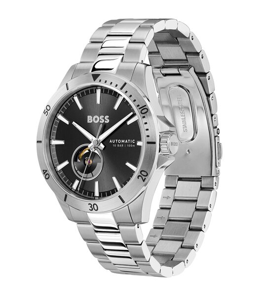 Montre BOSS BLACK TROPER AUTOMATIC Homme 1514202 Analogue Cadran MINERAL Noir Bracelet Acier inoxydable Acier Etanchéité 10BAR