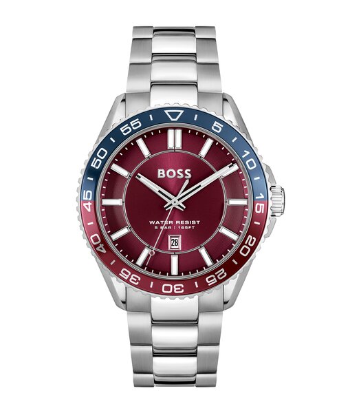 Montre BOSS BLACK RUNNER 3H Homme 1514209 Analogue Cadran MINERAL Rouge Bracelet Acier inoxydable Acier Etanchéité 5BAR