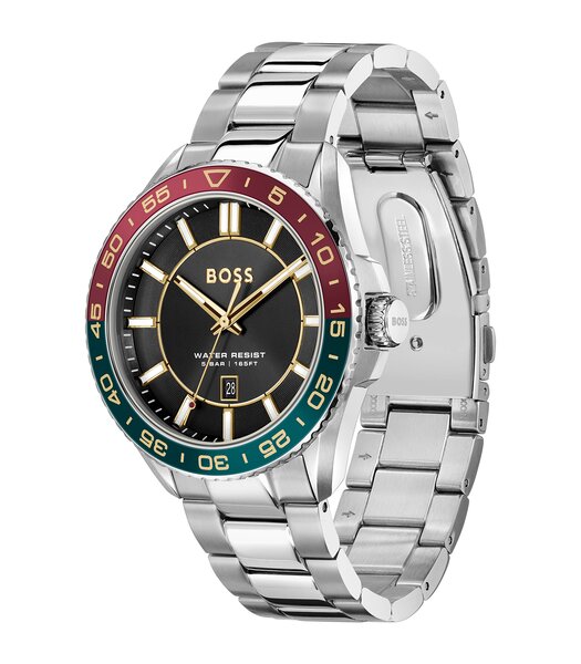 Montre BOSS BLACK RUNNER 3H Homme 1514210 Analogue Cadran MINERAL Noir Bracelet Acier inoxydable Acier Etanchéité 5BAR