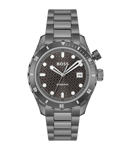 Montre BOSS BLACK BOSSMATIC Homme 1514213 Analogue Cadran MINERAL Gris Bracelet Acier Gris Etanchéité 10BAR