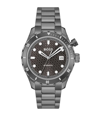 Montre BOSS BLACK BOSSMATIC Homme 1514213 Analogue Cadran MINERAL Gris Bracelet Acier Gris Etanchéité 10BAR