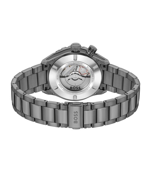 Montre BOSS BLACK BOSSMATIC Homme 1514213 Analogue Cadran MINERAL Gris Bracelet Acier Gris Etanchéité 10BAR