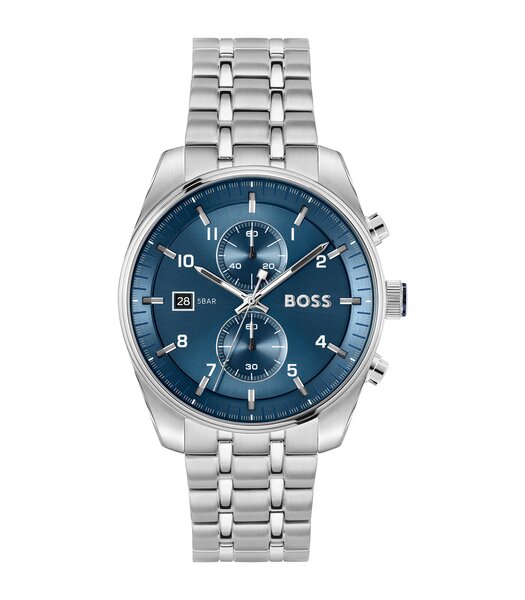 Montre BOSS BLACK SKYTRAVELLER Homme 1514216 Analogue Cadran MINERAL Bleu Bracelet Acier inoxydable Acier Etanchéité 5BAR