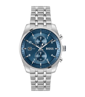 Montre BOSS BLACK SKYTRAVELLER Homme 1514216 Analogue Cadran MINERAL Bleu Bracelet Acier inoxydable Acier Etanchéité 5BAR