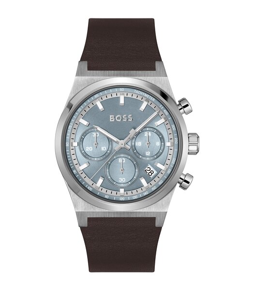 Montre BOSS BLACK CANDOR CHRONO Homme 1514219 Analogue Cadran MINERAL Bleu Bracelet Cuir Brun Etanchéité 5BAR