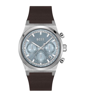 Montre BOSS BLACK CANDOR CHRONO Homme 1514219 Analogue Cadran MINERAL Bleu Bracelet Cuir Brun Etanchéité 5BAR