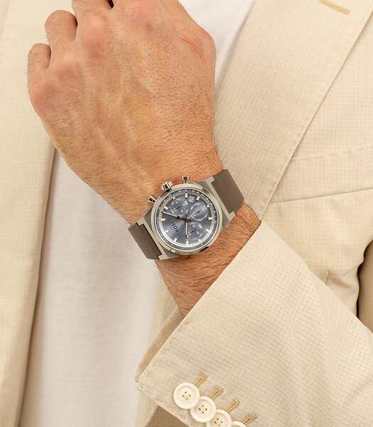 Montre BOSS BLACK CANDOR CHRONO Homme 1514219 Analogue Cadran MINERAL Bleu Bracelet Cuir Brun Etanchéité 5BAR
