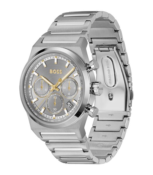 Montre BOSS BLACK CANDOR CHRONO Homme 1514221 Analogue Cadran MINERAL Gris Bracelet Acier inoxydable Acier Etanchéité 5BAR