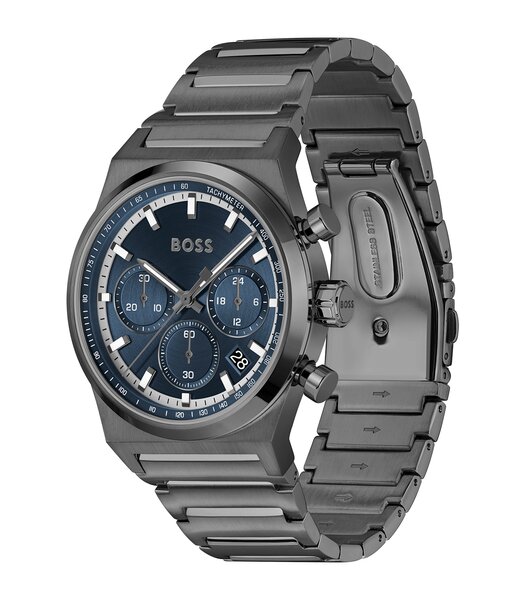 Montre BOSS BLACK CANDOR CHRONO Homme 1514223 Analogue Cadran MINERAL Bleu Bracelet Acier Gris Etanchéité 5BAR