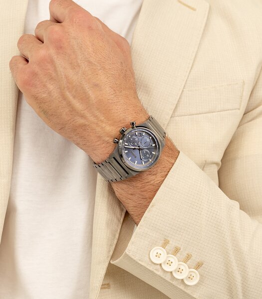 Montre BOSS BLACK CANDOR CHRONO Homme 1514223 Analogue Cadran MINERAL Bleu Bracelet Acier Gris Etanchéité 5BAR