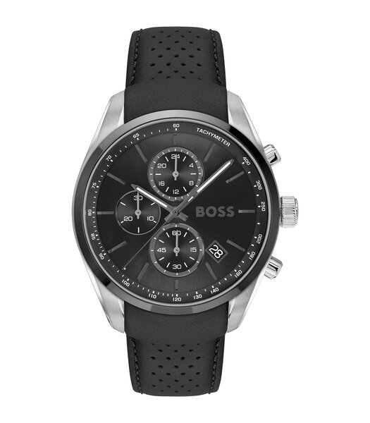 Montre BOSS BLACK GRAND PRIX 44 Homme 1514224 Analogue Cadran MINERAL Noir Bracelet Cuir Noir Etanchéité 5BAR