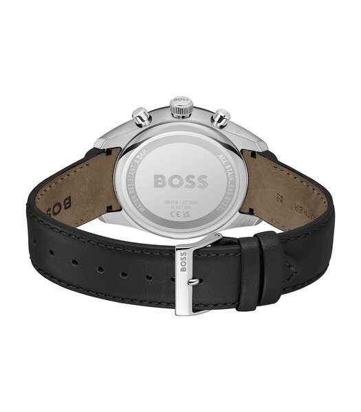 Montre BOSS BLACK GRAND PRIX 44 Homme 1514224 Analogue Cadran MINERAL Noir Bracelet Cuir Noir Etanchéité 5BAR