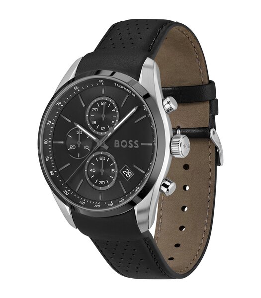 Montre BOSS BLACK GRAND PRIX 44 Homme 1514224 Analogue Cadran MINERAL Noir Bracelet Cuir Noir Etanchéité 5BAR