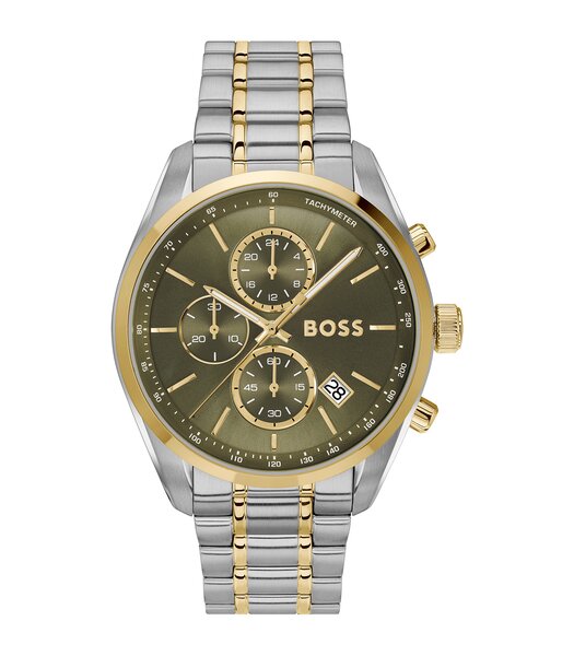 Montre BOSS BLACK GRAND PRIX 44 Homme 1514227 Analogue Cadran MINERAL Vert Bracelet Acier inoxydable Acier / or jaune Etanchéité 5BAR