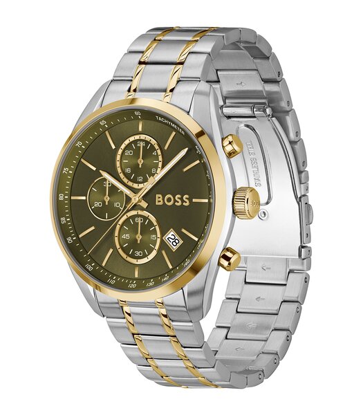 Montre BOSS BLACK GRAND PRIX 44 Homme 1514227 Analogue Cadran MINERAL Vert Bracelet Acier inoxydable Acier / or jaune Etanchéité 5BAR