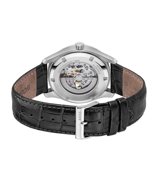 Montre BOSS BLACK PRINCIPLE SKELETON Homme 1514234 Analogue Cadran MINERAL Noir Bracelet Cuir Noir Etanchéité 5BAR