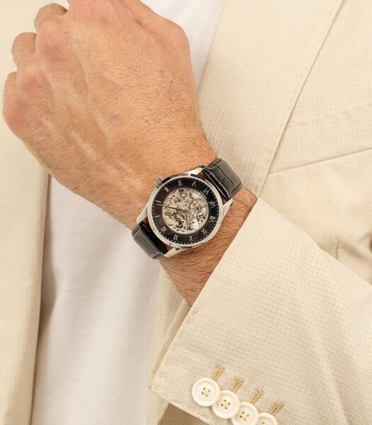 Montre BOSS BLACK PRINCIPLE SKELETON Homme 1514234 Analogue Cadran MINERAL Noir Bracelet Cuir Noir Etanchéité 5BAR