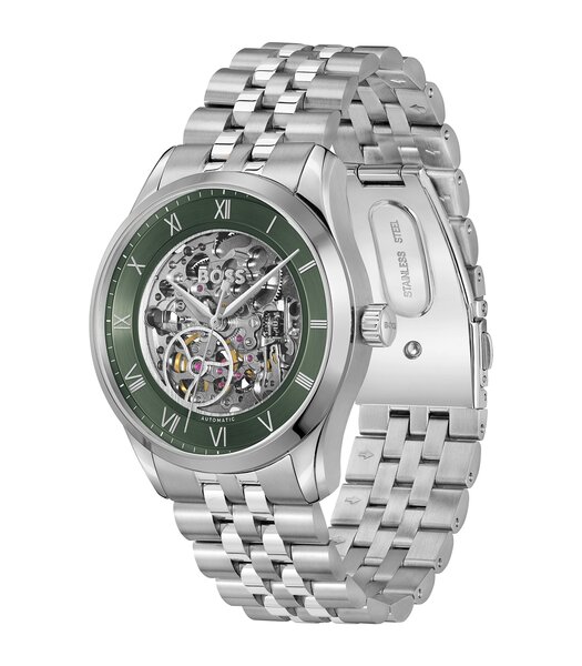 Montre BOSS BLACK PRINCIPLE SKELETON Homme 1514236 Analogue Cadran MINERAL Vert Bracelet Acier inoxydable Acier Etanchéité 5BAR
