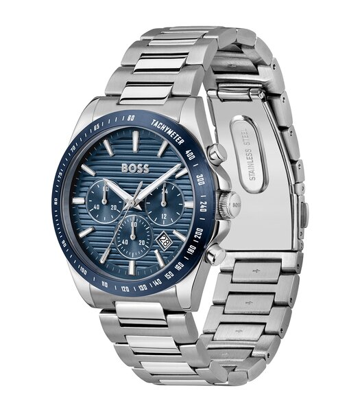 Montre BOSS BLACK STRIKE CHRONO Homme 1514240 Analogue Cadran MINERAL Bleu Bracelet Acier inoxydable Acier Etanchéité 5BAR