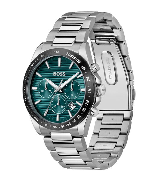 Montre BOSS BLACK STRIKE CHRONO Homme 1514241 Analogue Cadran MINERAL Vert Bracelet Acier inoxydable Acier Etanchéité 5BAR