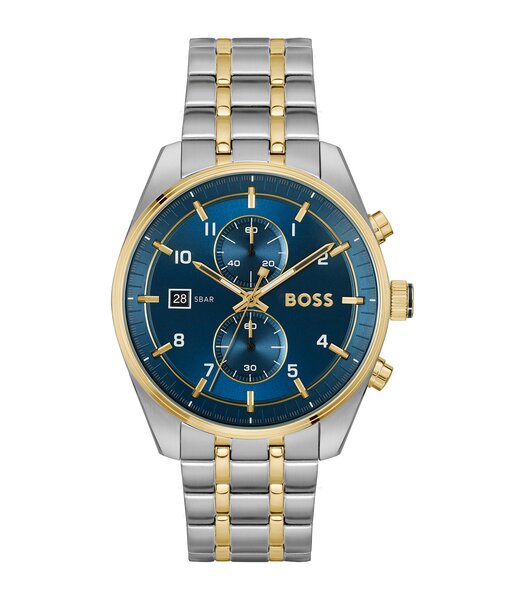 Montre BOSS BLACK SKYTRAVELLER Homme 1514247 Analogue Cadran MINERAL Bleu Bracelet Acier inoxydable Acier / or jaune Etanchéité 5BAR