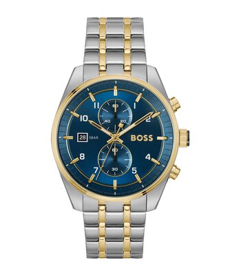 Montre BOSS BLACK SKYTRAVELLER Homme 1514247 Analogue Cadran MINERAL Bleu Bracelet Acier inoxydable Acier / or jaune Etanchéité 5BAR