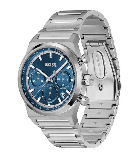 Montre BOSS BLACK CANDOR CHRONO Homme 1514250 Analogue Cadran MINERAL Bleu Bracelet Acier inoxydable Acier Etanchéité 5BAR